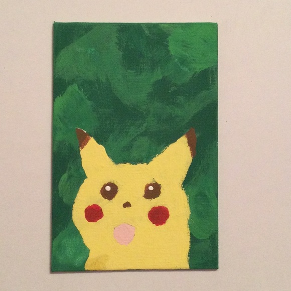 4/$15 Surprised Pikachu Meme Postcard Sized Canvas Painting - Picture 1 of 2